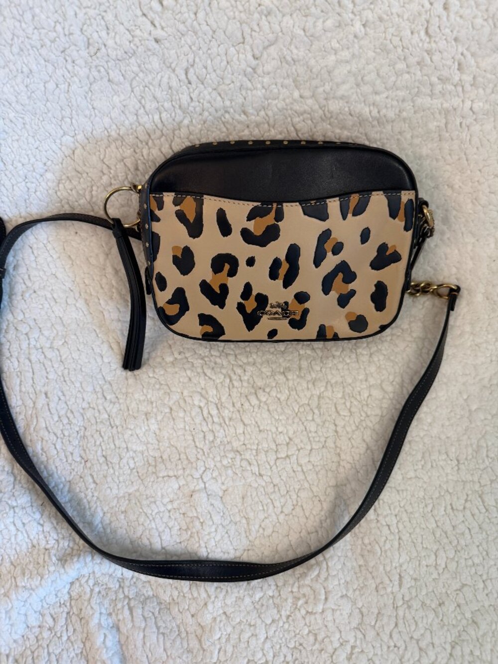 Coach Leopard Print Blocked with Rivets Camera Bag (Style No. 32727)